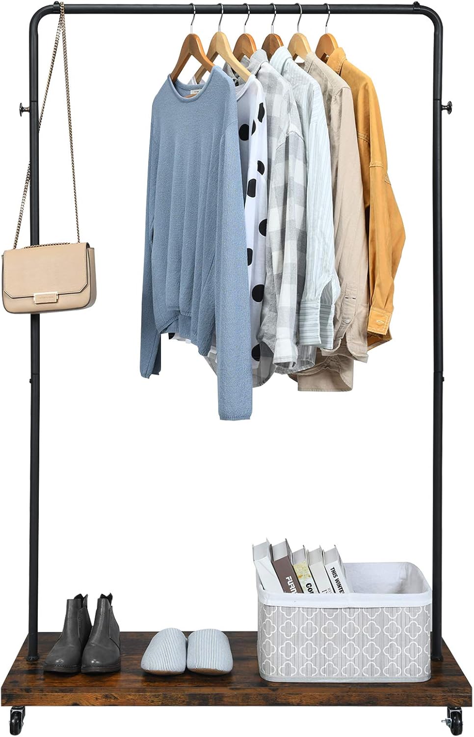 rack rooms coupons on Amazon Com Tangkula Industrial Pipe Style Rolling Garment Rack Clothes Rack With Wood Shelf Heavy Duty 2 In 1 Clothes Stand Rack With Lockable Casters Anti Slip Stoppers For Laundry Room Black Rustic