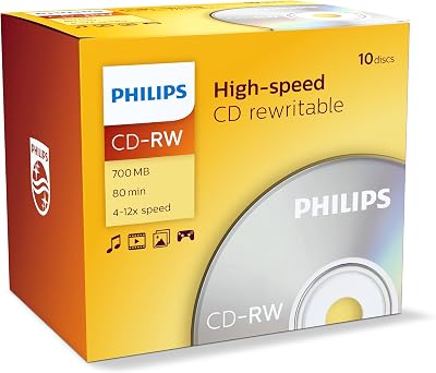 Philips CDRW-80 12x CD-RW Blank Media 10 Pack Slim Jewel Case