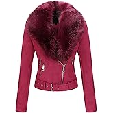 Bellivera Women Faux Leather Suede Jacket Moto Biker Coat Sherpa-Lined Overcoat with Removable Belt
