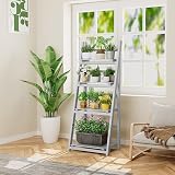 HOMIDEC 4-Tier Wooden Ladder Plant Stand Foldable Grey view 2