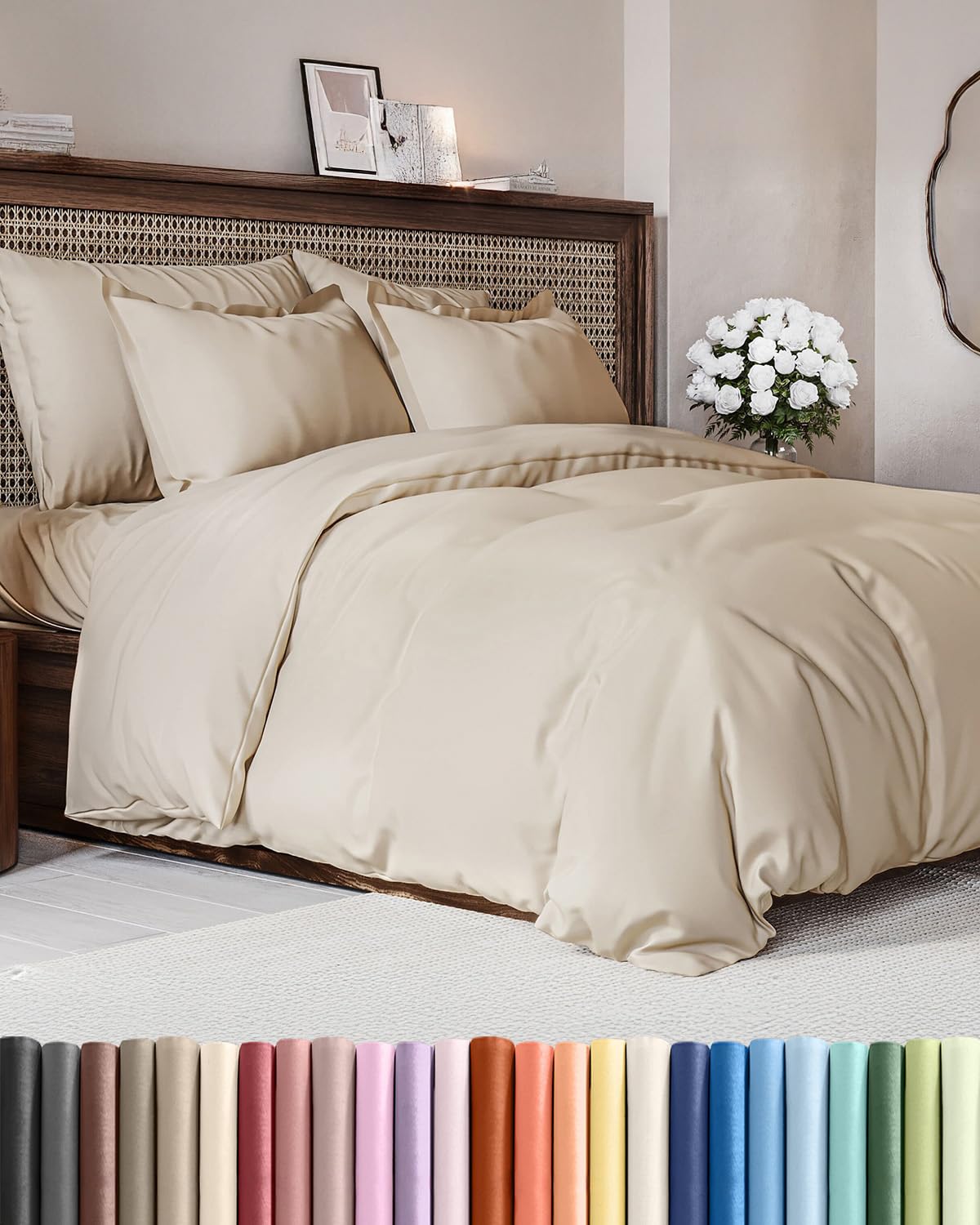 Photo 1 of Duvet Cover Full Size - Extra Soft Full Size Duvet Cover - Lightweight, Breathable & Cozy - Easy Care & Fade Free with Zipper Closures & Ties - 80" x 90" Inches - (Wheat) Comforter Not Included