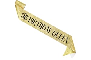 FXPATYY 96 Birthday Queen 96th Birthday Sash for Women, Gold Glitter Sash with Black Foil