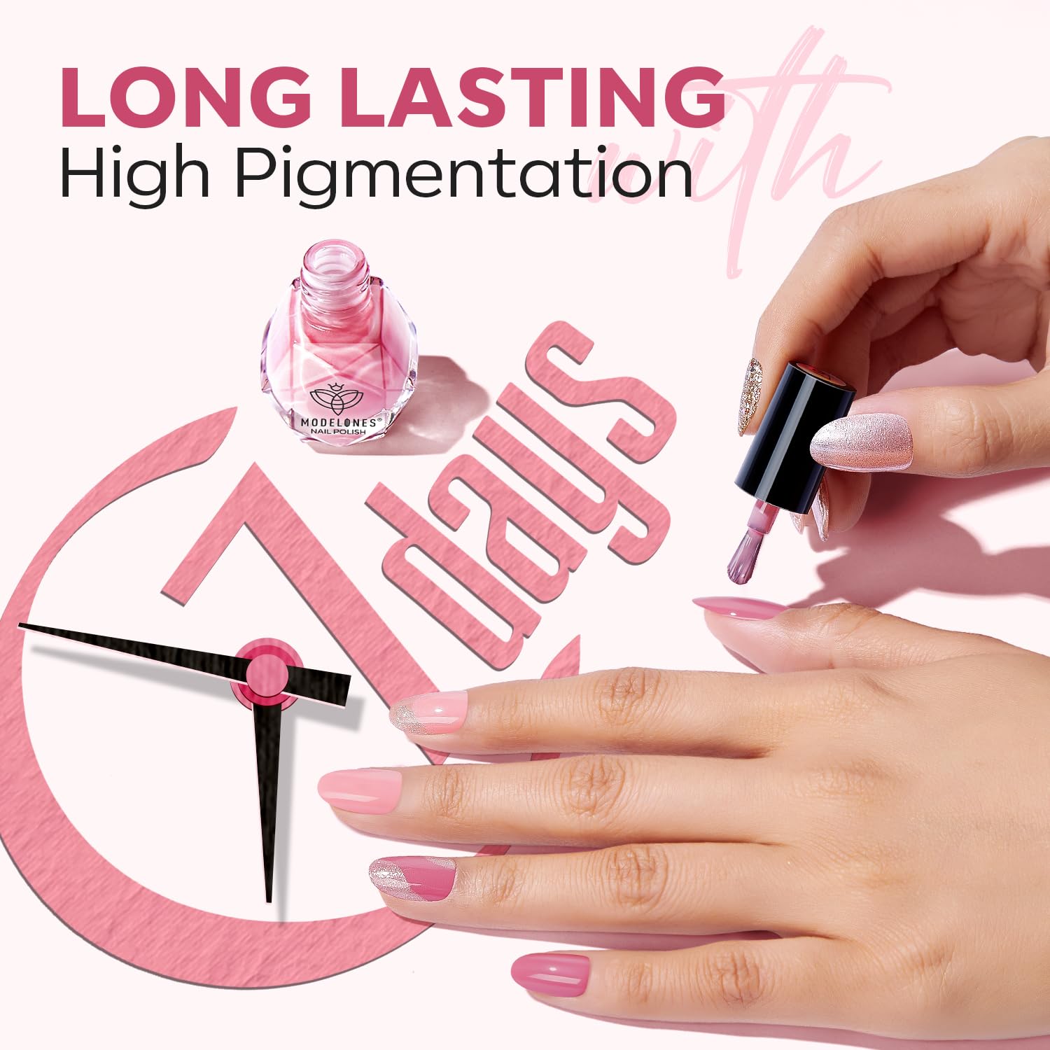 modelones Nail Polish Set 12 Colors Nude Pink Quick Dry Mini Nail Lacquer Kit, Neutral Shimmer White Glitter Finger Toe Nail Polish Bulk Manicure DIY Nail Art Salon Travel Home Gift for Women Girls - Image 3