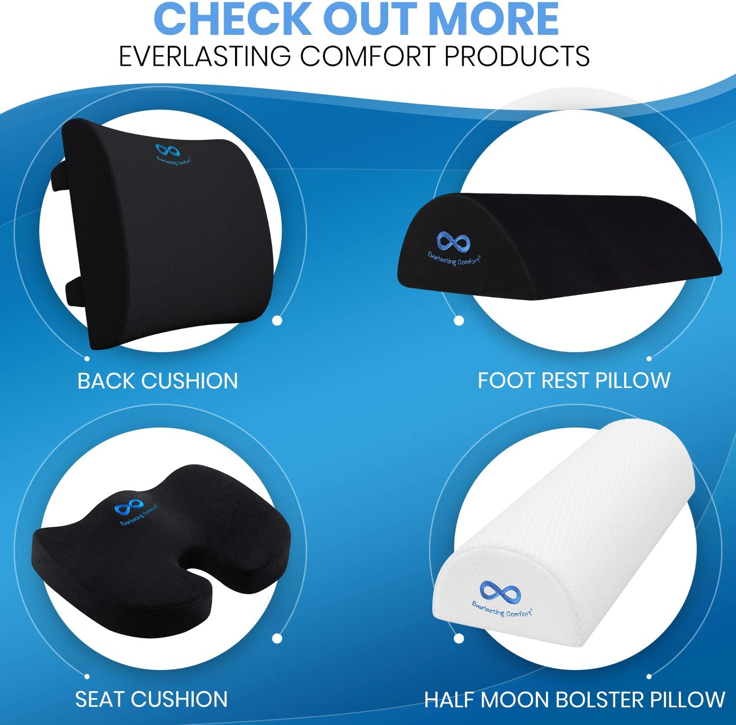 Everlasting Comfort Memory Foam Seat Cushion and Lumbar Back Cushion Combo - Gel Infused and Ventilated - Orthopedic Design for Coccyx and Tailbone Pain - Can Help Sciatica - Perfect for Office Chair: Home & Kitchen