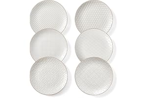 Metahom Salad Plates, 8 Inch Ceramic Dessert Plates, Embossment Serving Dishes for Pasta, Pancakes, Steak, Appetizer, Set of 