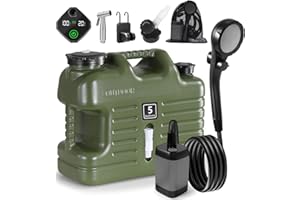 Digury Portable Camping Shower with 5 Gallon Water Jug, 6000mAh Rechargeable Outdoor Camping Shower Kit, IPX7 Waterproof Pump BPA Free Water Containers Camp Essentials