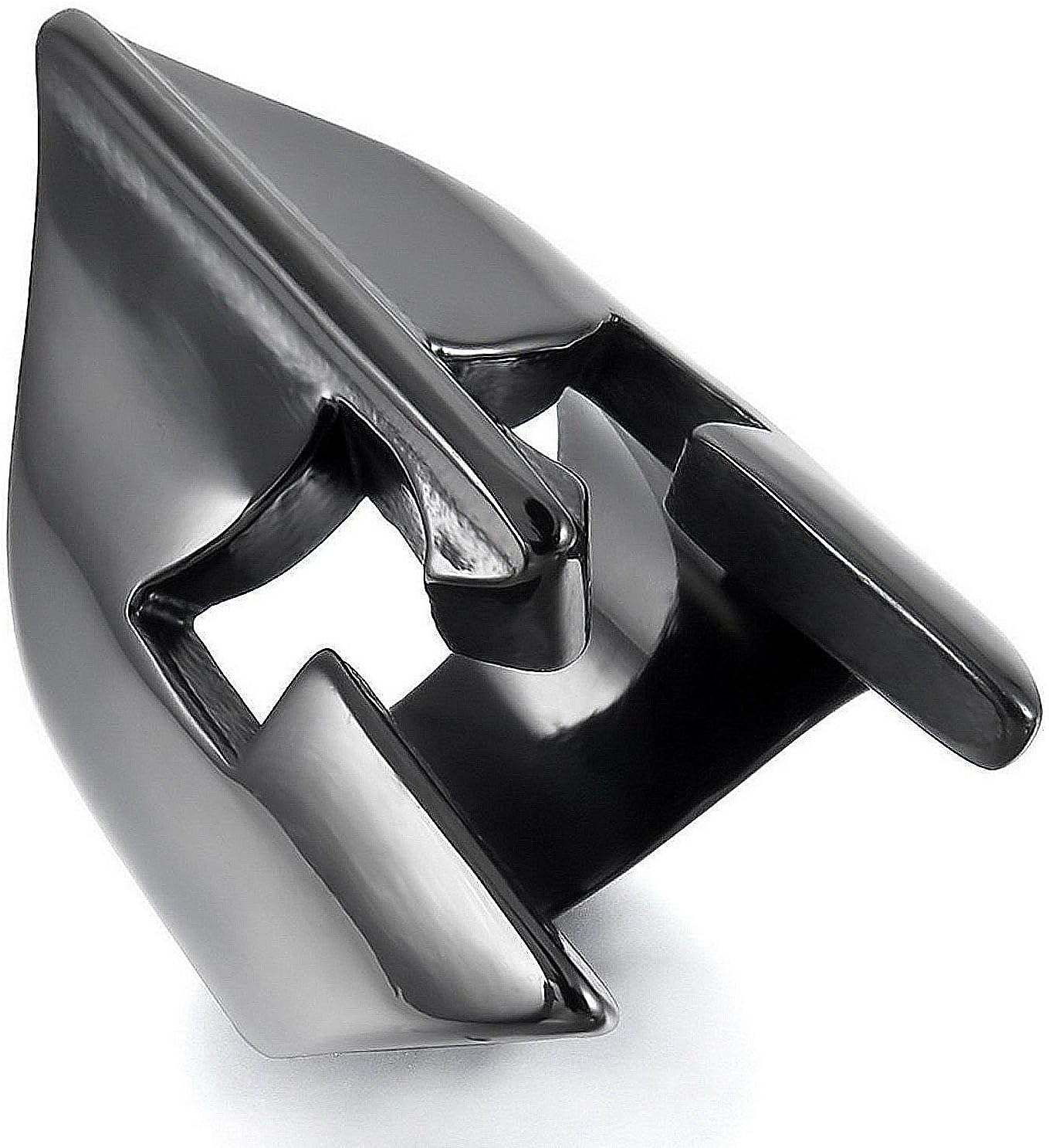 MENDINO Mens Ring Knight Helmet Stainless Steel Black Tone with a Velvet Bag