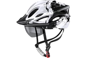 TADPOLE Bike Helmet with USB Rechargeable LED Light Detachable Goggles and Sun Visor, Mountain & Road Bicycle Helmets for Men Women Adult Cycling Helmets