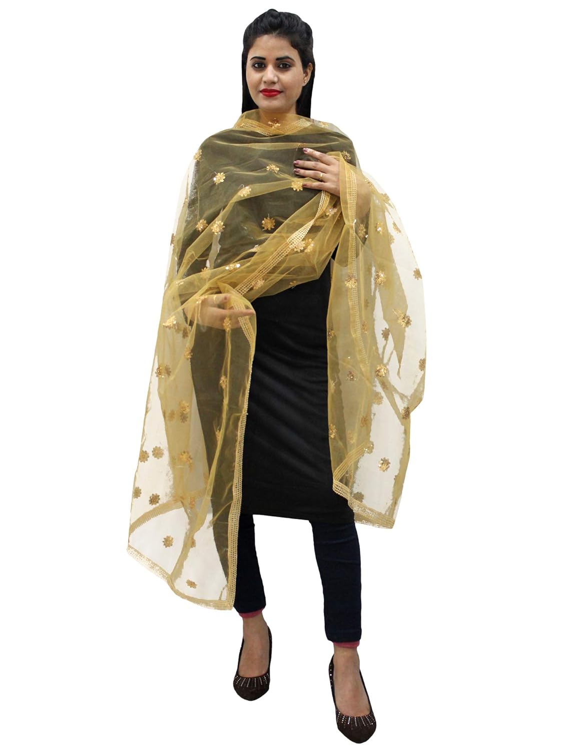 hautemoda golden chanderi silk embroidered dupatta