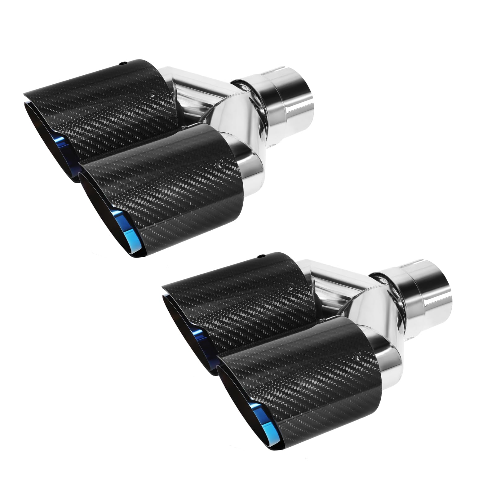 Photo 1 of Vechkom 2.5"Inlet 3.5"OutletDual Exhaust Tip 7.48'' overall width Y Style Carbon Fiber Car Exhaust Pipe Rear Tip 9.8" Length Universal for Vehicles with 2.5" O.D. (Glossy Blue Roasted) 2PCS