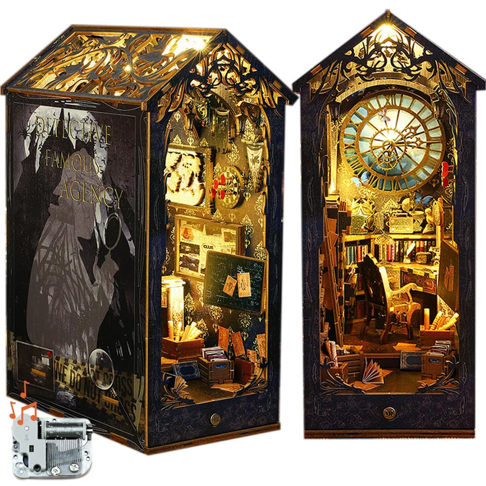 Lannso DIY Book Nook Kit, DIY Dollhouse Booknook, 3D Wooden Puzzle Bookends, Book Nook Miniature Kits with LED Light for Adults(SL7)