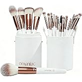 OMANIAC 20Pcs Makeup Brush Set Professional - Premium Synthetic Foundation Eyeshadow Blending Face Powder Brushes with Travel Case - Cruelty-Free Beauty Gift Kit for Beginners & Women (White)