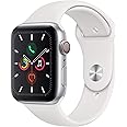Apple Watch Series 5 (GPS + Cellular, 44MM) - Silver Aluminum Case with White Sport Band (Renewed)