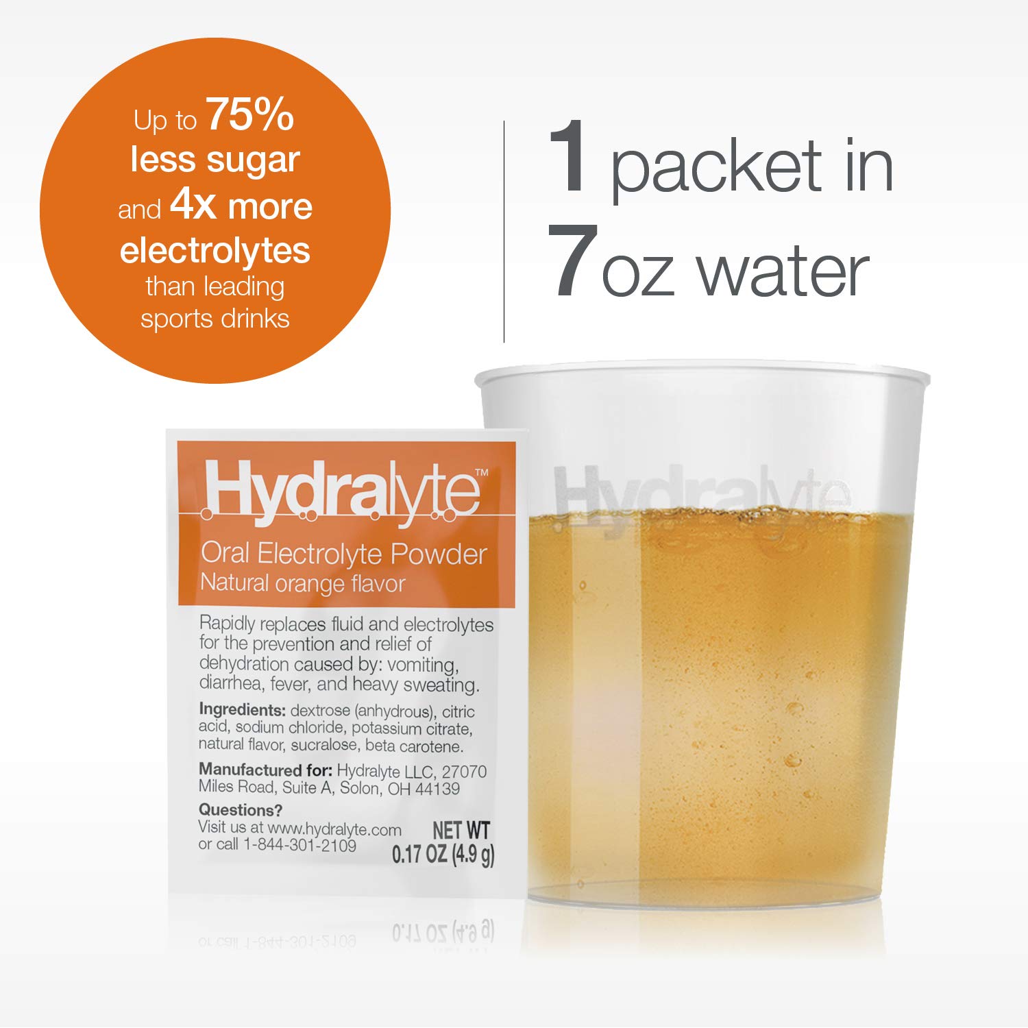 Hydralyte Electrolyte Hydration Powder Packets Formula, Orange, 10