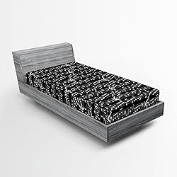 Ambesonne Music Fitted Sheet, Musical Notes and