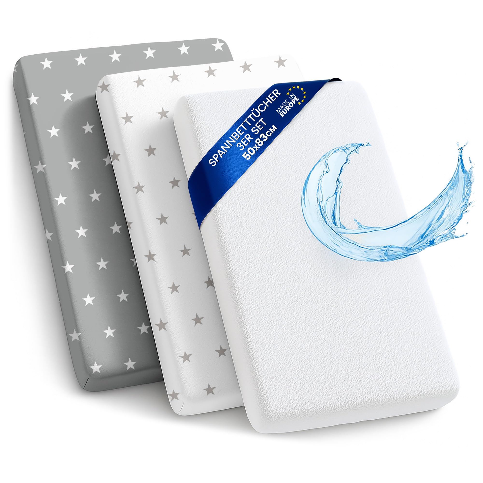 Sheet for Moses Basket Bassinet Crib and Fitted Set of 3: 50x83 cm - 2x Sheets + 1x Waterproof Mattress Protector Set Pram Bed Baby Cot Liner Cover Breathable 50 x 83