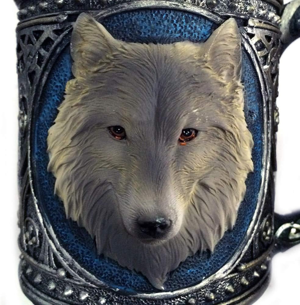 Erjialiu 3D Wolf King Pattern Drinking Mugs Resin Stainless Steel Wolf Cups Coffee Tea Beer Mug Animal Milk Mug 450Ml Gift
