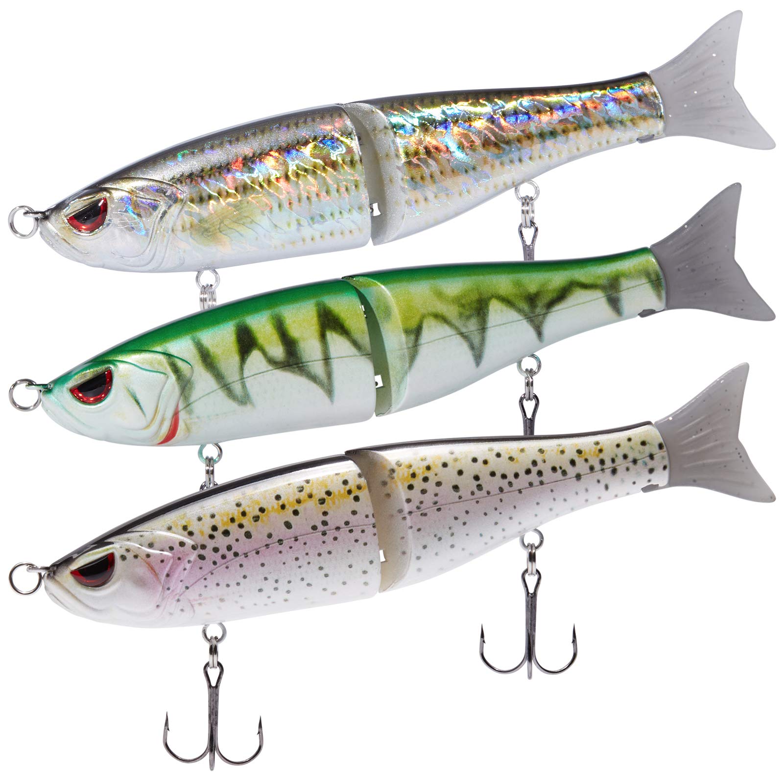 BASSDASH SwimShad Glide Baits Jointed Swimbait Bass Pike Salmon Trout Muskie Fishing Lure,3-Pack