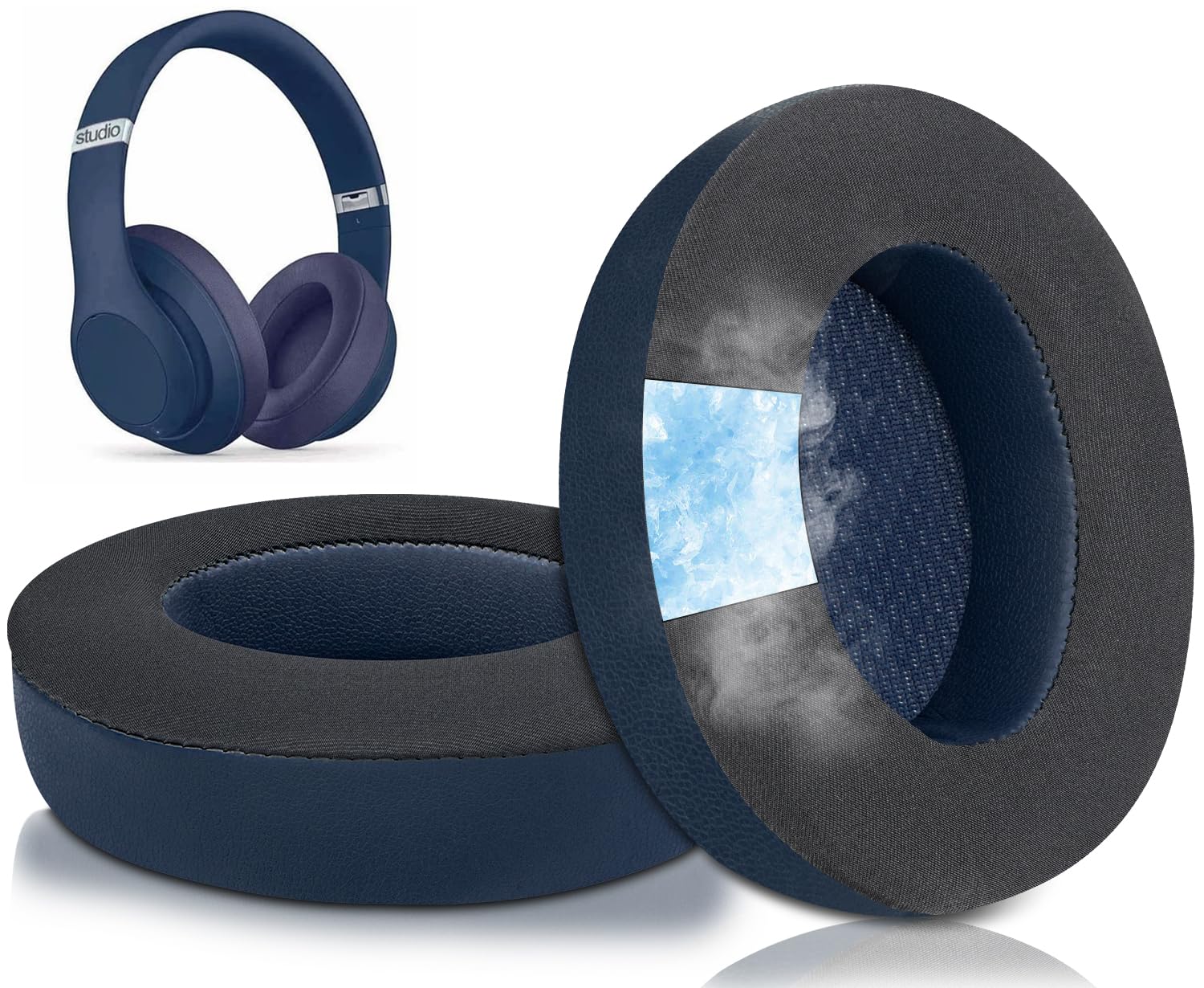 SoloWIT Replacement Ear Pads Cushions for Beats Studio 2 & Studio 3 Wired & Wireless Headphones, Earpads with High-Density Noise Isolation Foam - Studio CG Navy Blue — image 1
