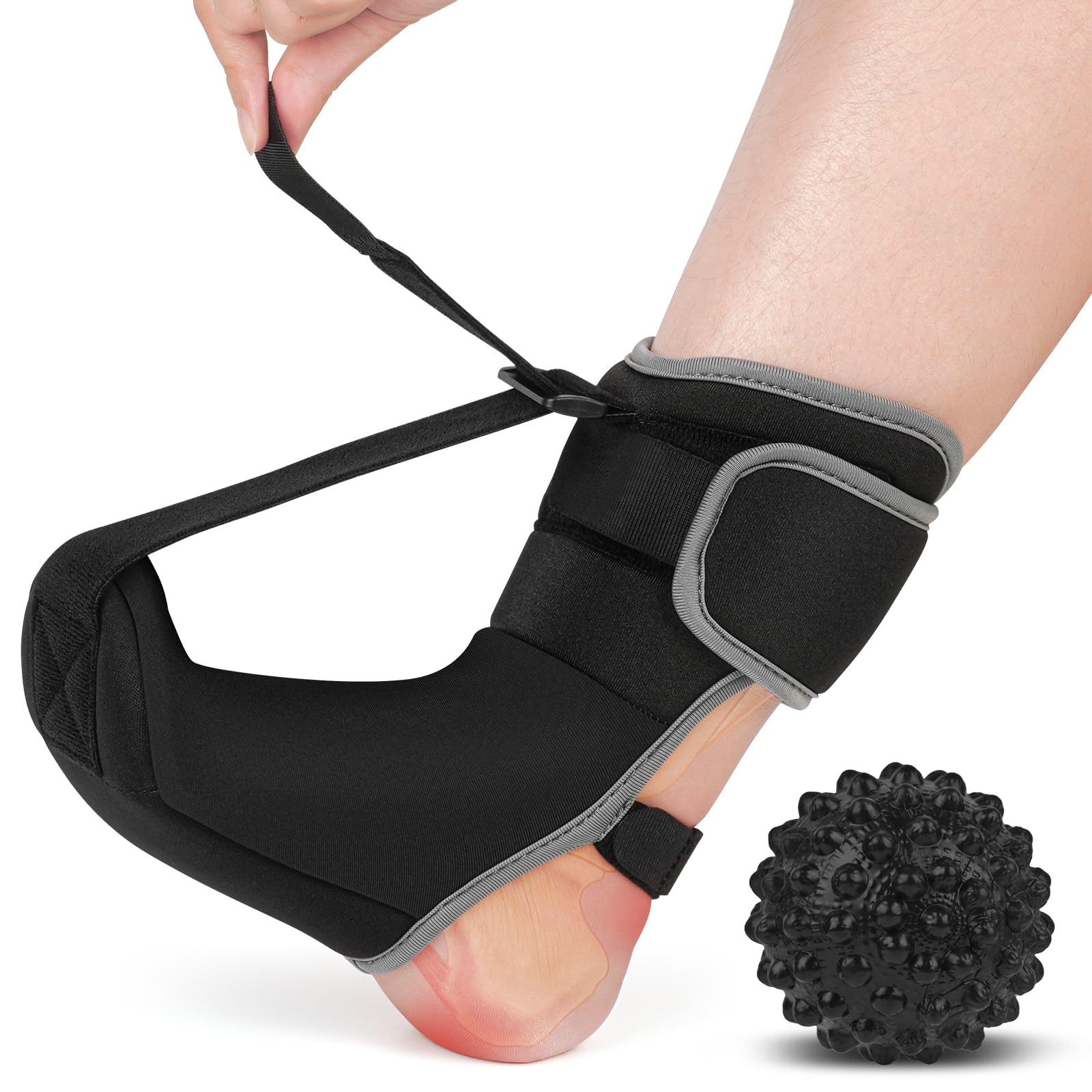 Photo 1 of Plantar Fasciitis Night Splint Sock with Massage Ball for Tension Relief, Alleviate Pain from Plantar Fasciitis, Arch Pain, Heel Spur, Foot-drop and Achilles Tendonitis, Soft and Comfortable Foot Brace for Men and Women, Large-Black
