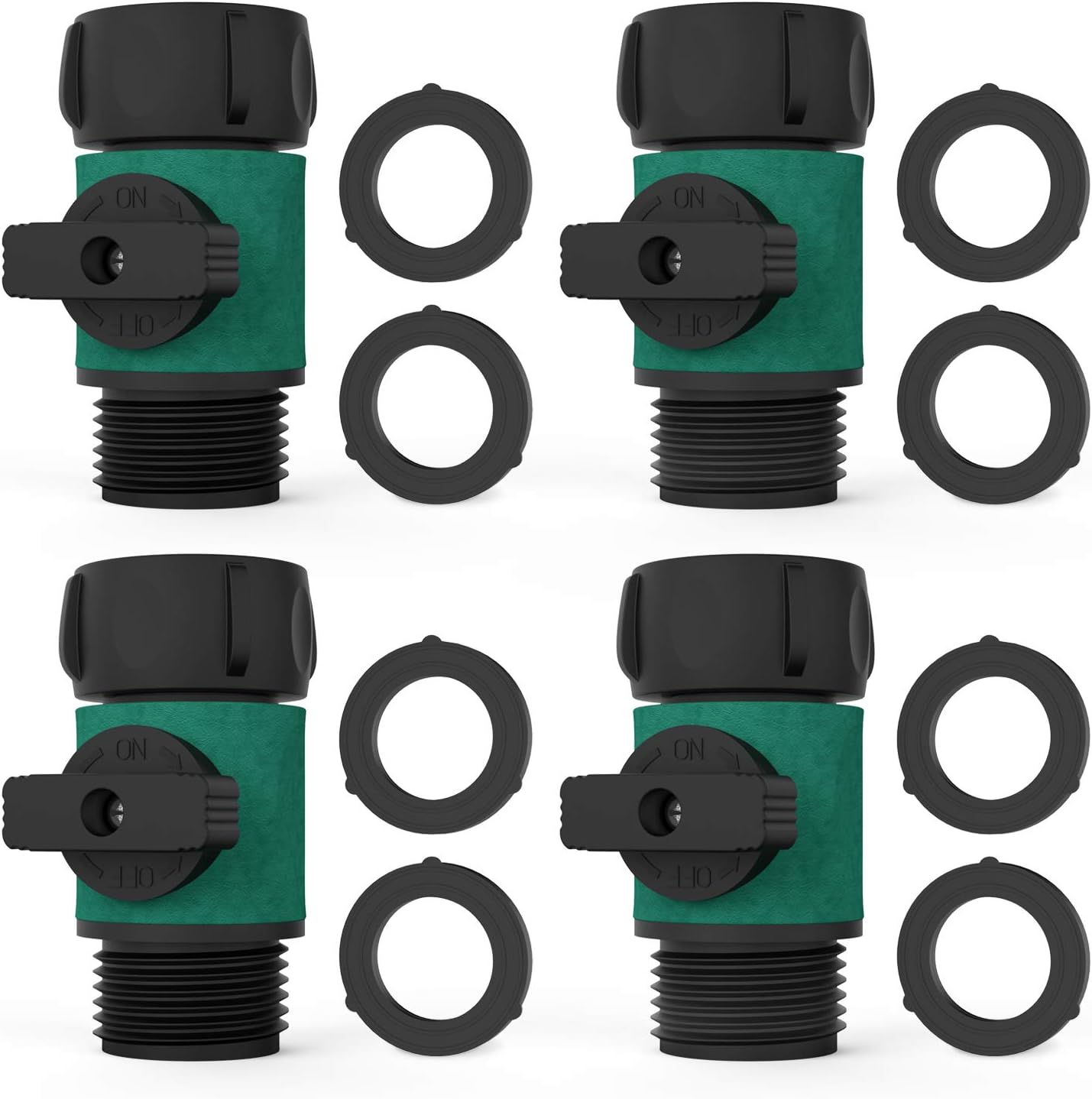 Asgens Garden Hose Shut Off Valve, Garden Hose Turn Off Valve Garden Hose Connector Set with Rubber Washers 8 Pc+ Valve 4 Pc, Standard 3/4" Thread