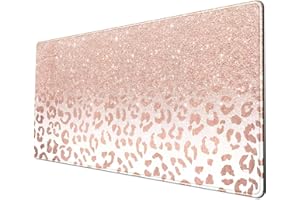 YKJWW Desk Mat XXL Mouse pad, Pink Rose Gold Leopard Print Office Supplies and Accessories Decor for Women 31.5X15.75in,Stitched Edges Smooth Non-Slip Rubber Bottom, Large pad
