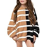 Meikulo Girls Striped Color Block Pullover Sweaters Kids Oversized Fashion Knit Sweater Clothes 5-14 Years
