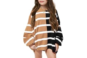 Meikulo Girls Striped Color Block Pullover Sweaters Kids Oversized Fashion Knit Sweater Clothes 5-14 Years