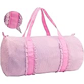 Kids Travel Overnight Bag Seersucker Carry On Lightweight Weekender Duffel Bag for Boys and Girls (Pleated Pink) X-large