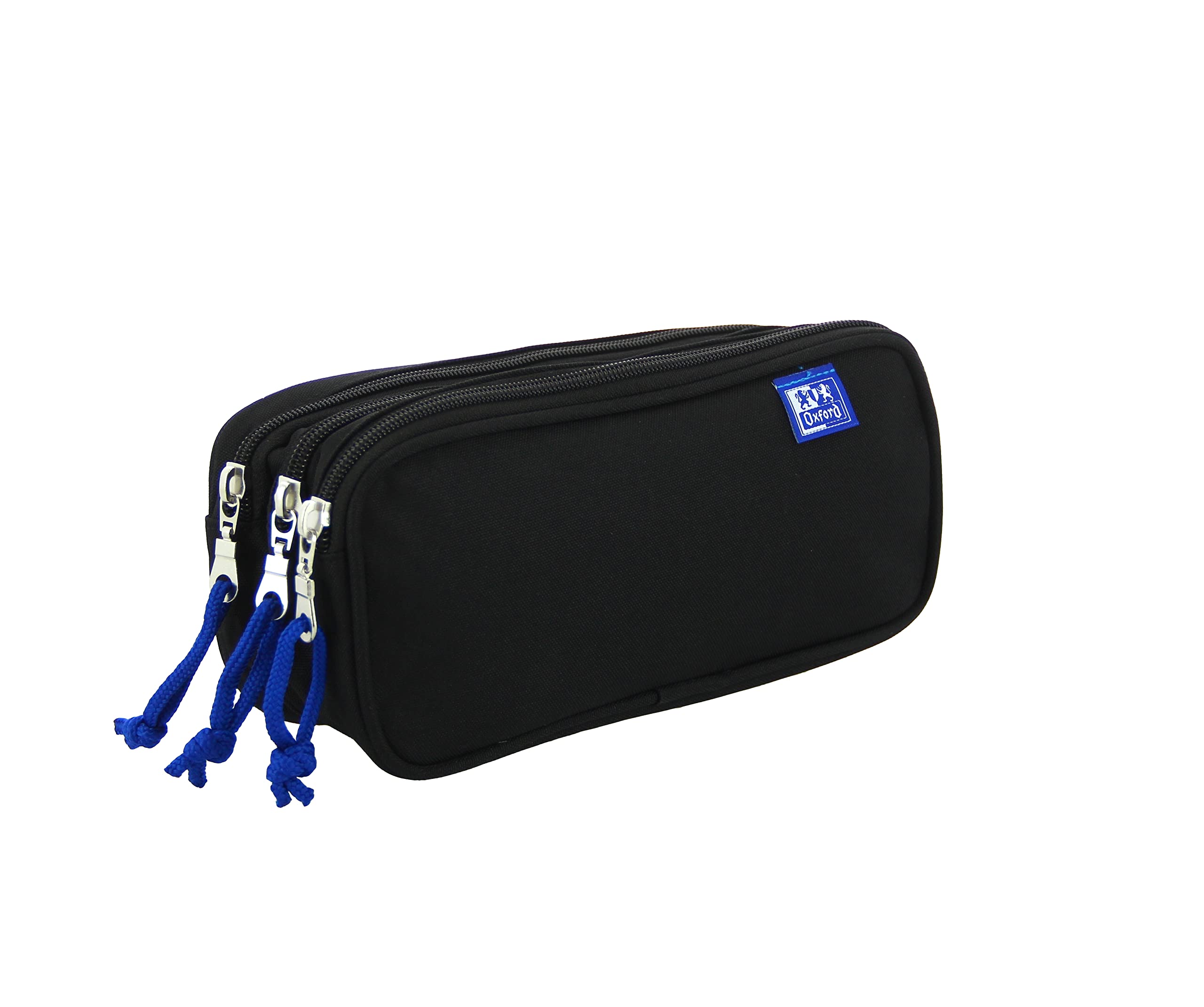 Oxford, School Pencil Case 3 Compartments, Elastic Rubber, 3 Zips, Black