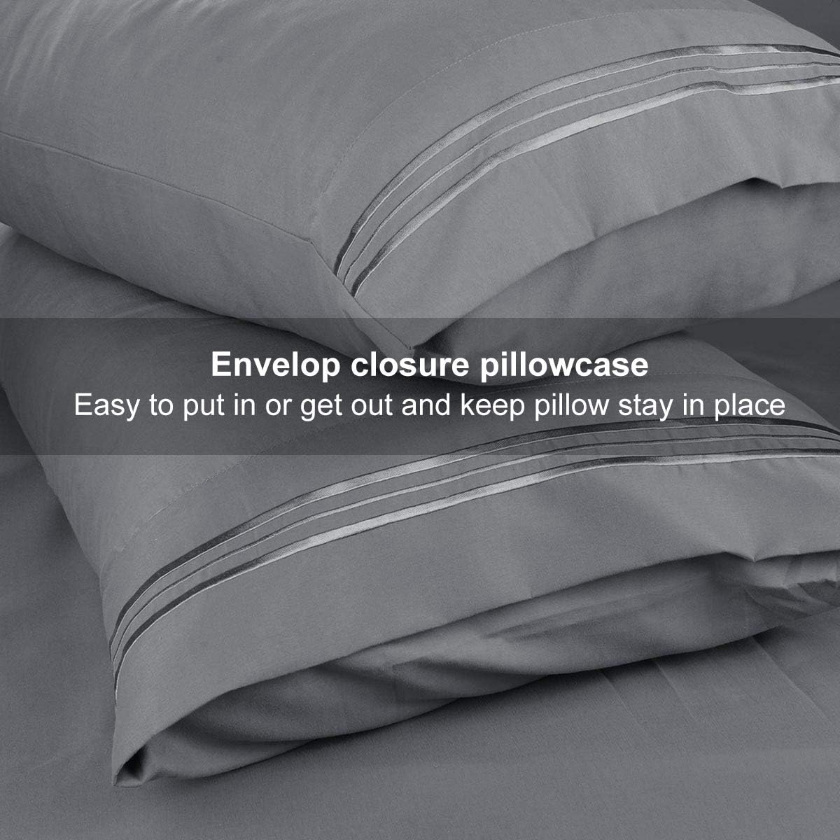 Wonwo Bed Sheet Set Queen Size Hotel Luxury Quality Sheets Brushed Microfiber 1800 Thread Count Sheets Hypoallergenic 16 inch Deep Pocket, 1 Flat Sheet, 1 Fitted Sheet, 2 Pillowcases, Grey: Kitchen & Dining