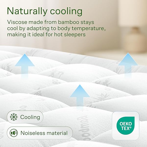 EXTRA-THICK 2 INCH QUEEN SIZE MATTRESS TOPPER — ULTRA PLUSH & SOFT TALL VISCOSE DERIVED FROM BAMBOO MATTRESS PAD, NATURALLY COOLING & PERFECT FOR BACK PAIN RELIEF, WHITE