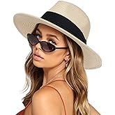 FURTALK Womens Mens Wide Brim Straw Panama Hat Fedora Summer Beach Sun Hats UPF Straw Hat for Women
