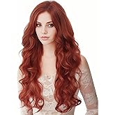 NJJYXH 24 Inches Auburn Wigs for Women Long Copper Red Wavy Wig Synthetic Natural Ginger Wig for Cosplay,Halloween,Daily Use