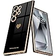 Teageo for Samsung Galaxy S24 Ultra 5G Case for Women Girl Cute Love-Heart Luxury Soft Back Cover Raised Full Camera Protection Bumper Silicone Shockproof Phone Case for Galaxy S24 Ultra, Black