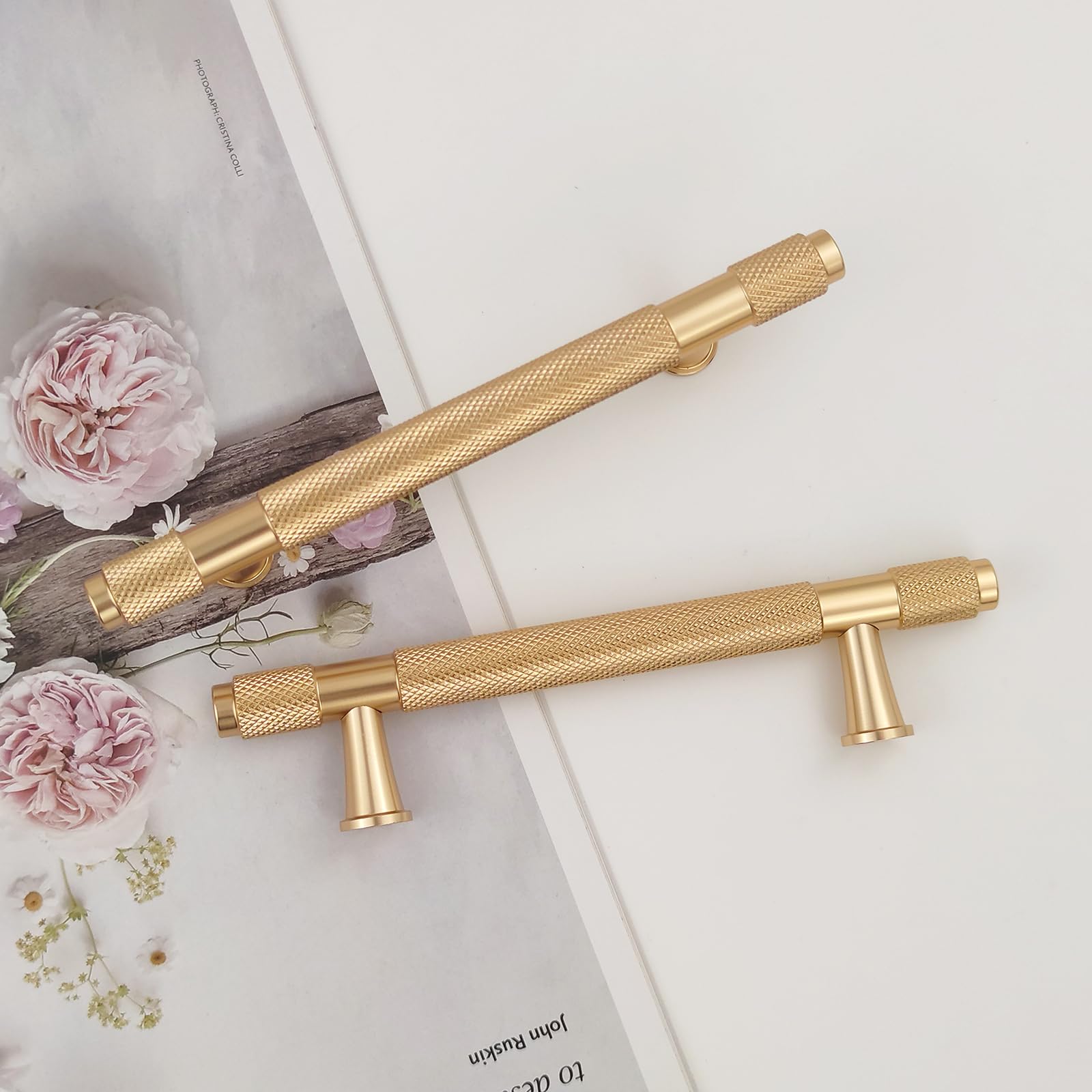 Pexintek Pack of 6 Cabinet Handles Gold Modern Furniture Handles,96mm Hole Spacing Door Handles Kitchen Drawer Handles,Vintage Handles for Kitchen Cupboards,Chest of Drawers (Golden),(PXDH019-18B-6)