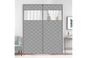 Wohomzy Thermal Door Curtain Fits Doors Size 74"x83"，Curtain Size 77"x85", Magnetic Insulated Curtain Center Open, Visible Panels,Keep Warm in Winter Cool in Summer,Diamond Pattern,Gray