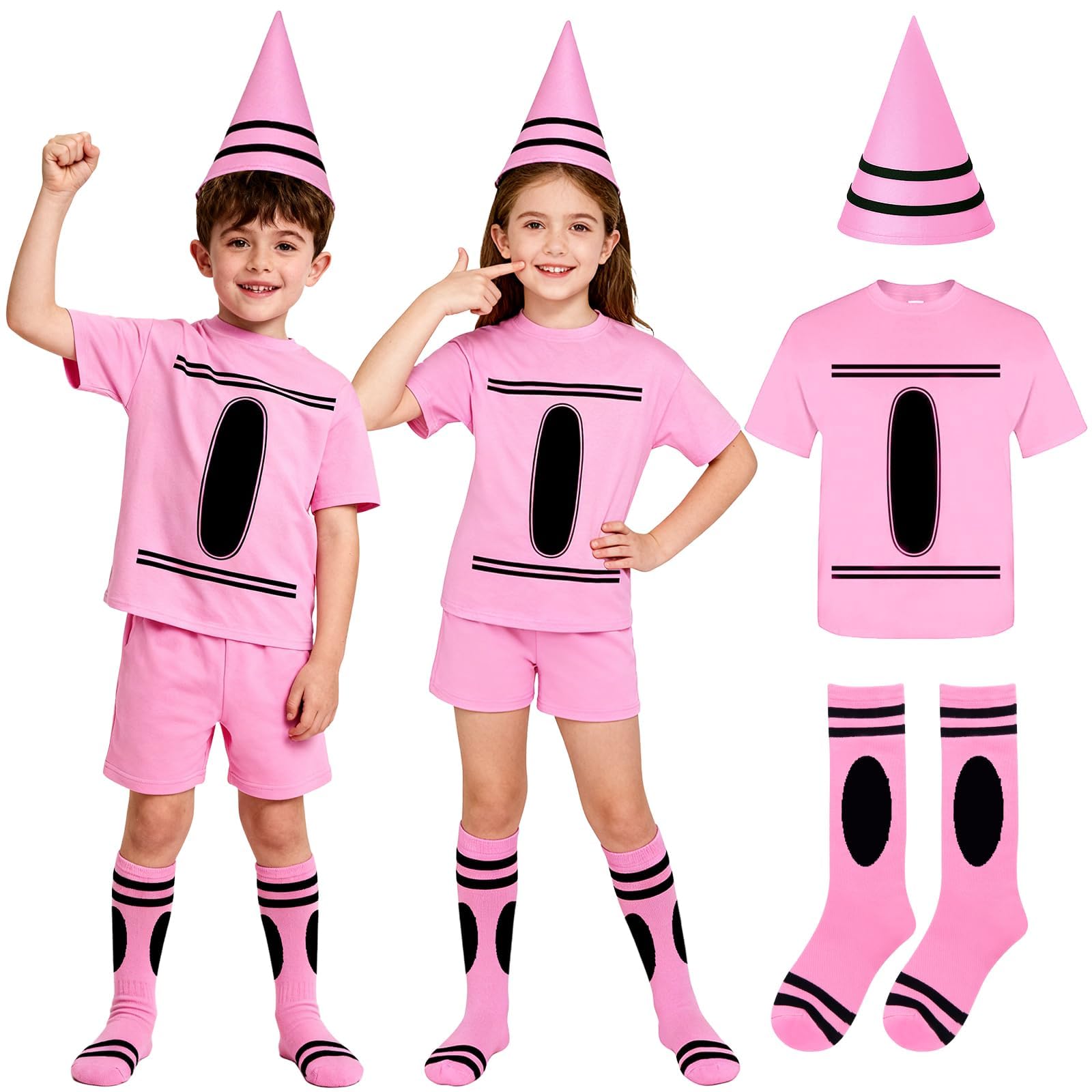 Ainvliya World Book Day Costume Kids, World Book Day 2026 Full Costume Kids, Carnival Fancy Dress Including T-Shirt Cone Hat Socks Group Costumes Outfit Party for Girls Boys