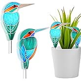 LemonRoad 2 Pcs Stained Glass Kingfisher Suncatcher for Pot Plant Decoration Stained Glass Bird Window Decor for Spring Indoor Outdoor Mother's Day Lover Gift for Mom Grandma