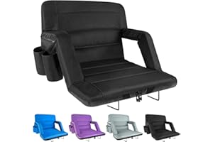 yeyeeyyee Stadium Seats with Back Support Wide, Exclusive Bleacher Chairs with Back and Cushion Folding Stadium Chairs, 6 Reclining Positions Waterproof Bleacher Seats with 2 Hooks (Wide|22.5" Black)