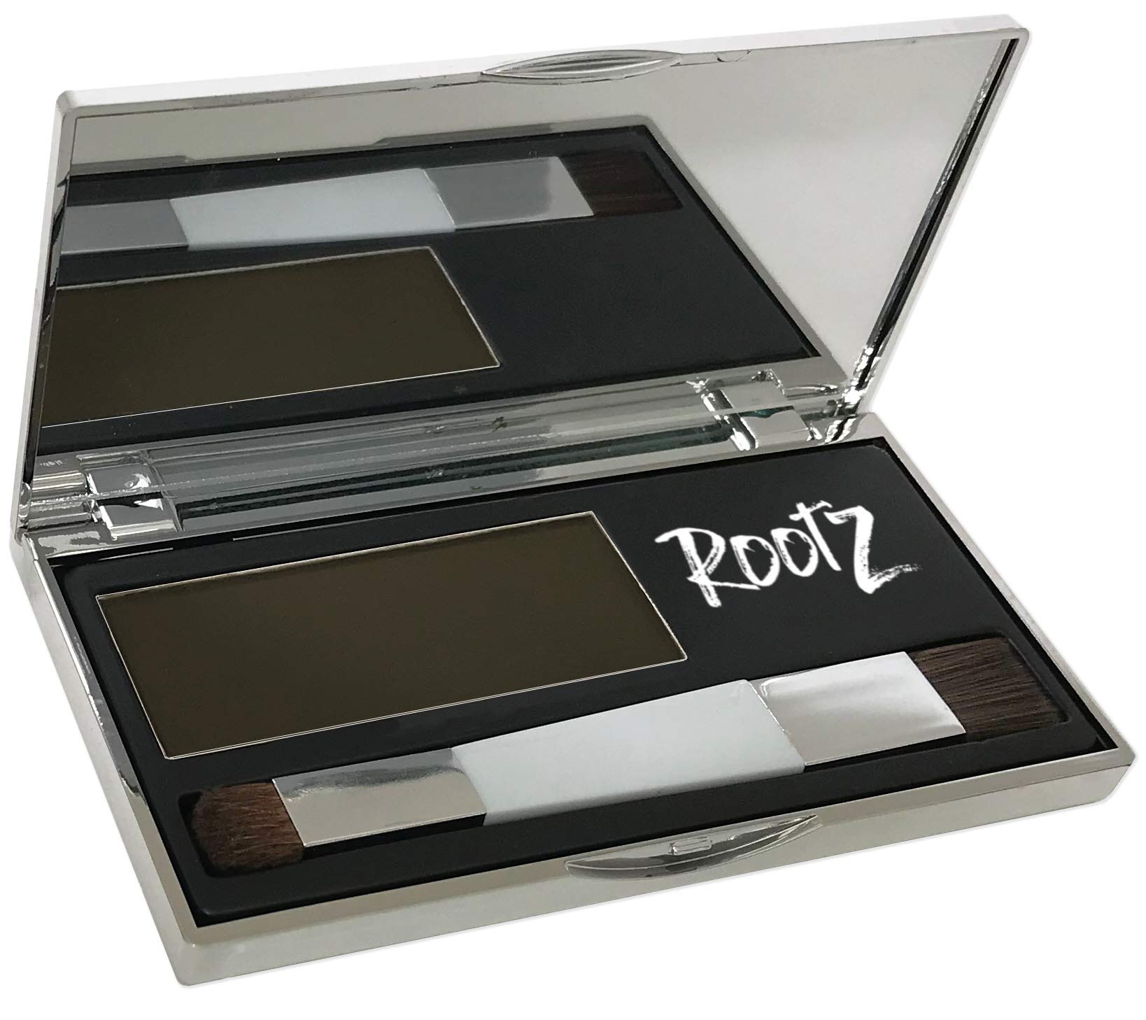 Rootz Medium Brown Grey Root Touch Up Temporary Concealing Powder with Unique Dual Action Brush - Instantly Cover Grey Roots, Shape & Thicken Eyebrows - Smudge Proof, Waterproof & Wax Free