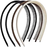 BEIQIYA 4pcs Headband with Teeth, Plastic Non-Slip Hair Bands, Fashion Headband Comb Hair Accessories for Women Men- Coffee & Black & Beige & Brown