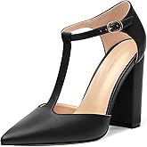 Women's High Heel Pumps, Simple Classic T-Strap Pointed Toe Dress Shoes,Party Dress Sandals3.9