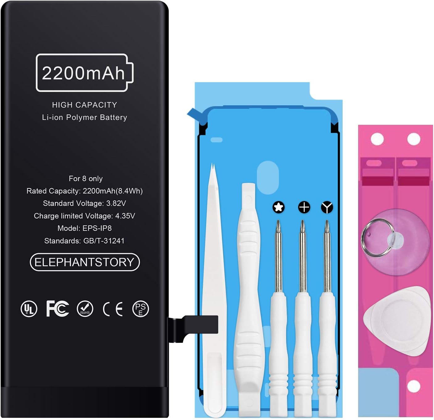Battery for iPhone 8, 2200mAh High Capacity Li-ion Polymer Battery Replacement for iPhone 8 with Complete Repair Tool Kits: Home Audio & Theater