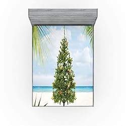 Ambesonne Christmas Fitted Sheet, Tree Tinsel and