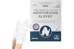 4 Pairs Cottonnerie Original Cotton Gloves for Dry Hands Sleeping, Moisturizing Gloves Overnight, Hand Moisturizer Gloves, Moisture Gloves for Dry Hands Overnight, Sleeping Gloves, Medium