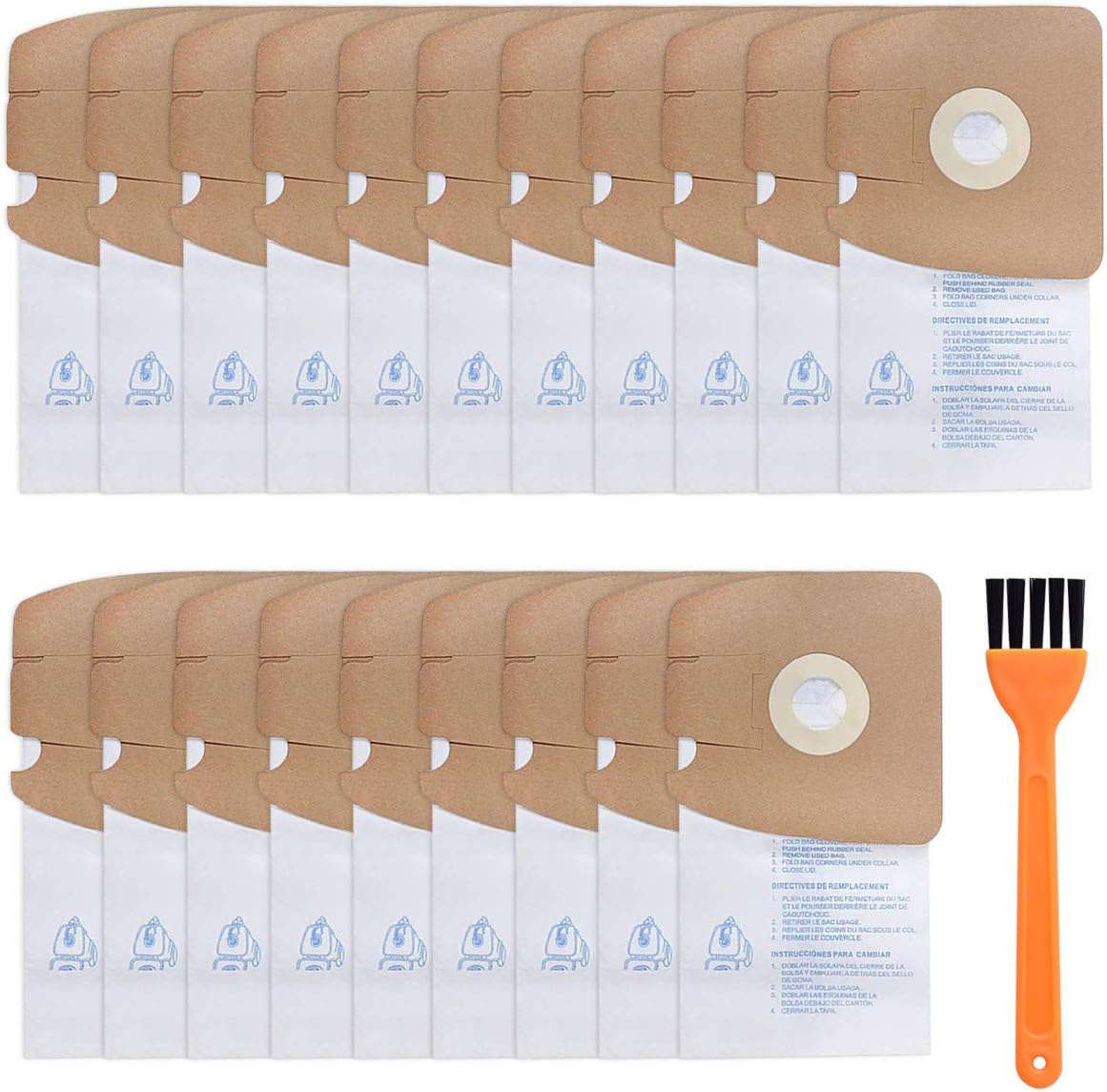 Tomkity 20 Pack Replacement Micro Filtration MM Bags for Eureka Mighty Mite 3670 and 3680 Series Canisters Vacuum Part# 60295 60297 with Small Brush