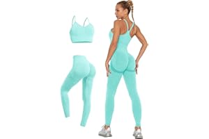 LUBERASU Womens 2 Piece Seamless Workout Sets Butt Lifting Legging with Padded Stretchy Sports Bra Jogging Yoga Gym Outfits
