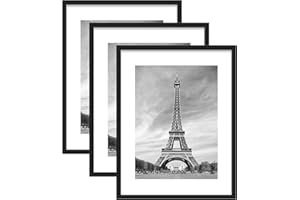 Abtgt 18x24 Picture Frame Set of 3, Display Pictures 16x20 with Mat or 18 x 24 Without Mat, Poster Frame for Wall Mounting Display, Black
