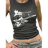 Xineicy Women's Star Sleeveless Crop Top Vintage Y2k Tops Round Neck Racerback Tank Tops Casual Tee